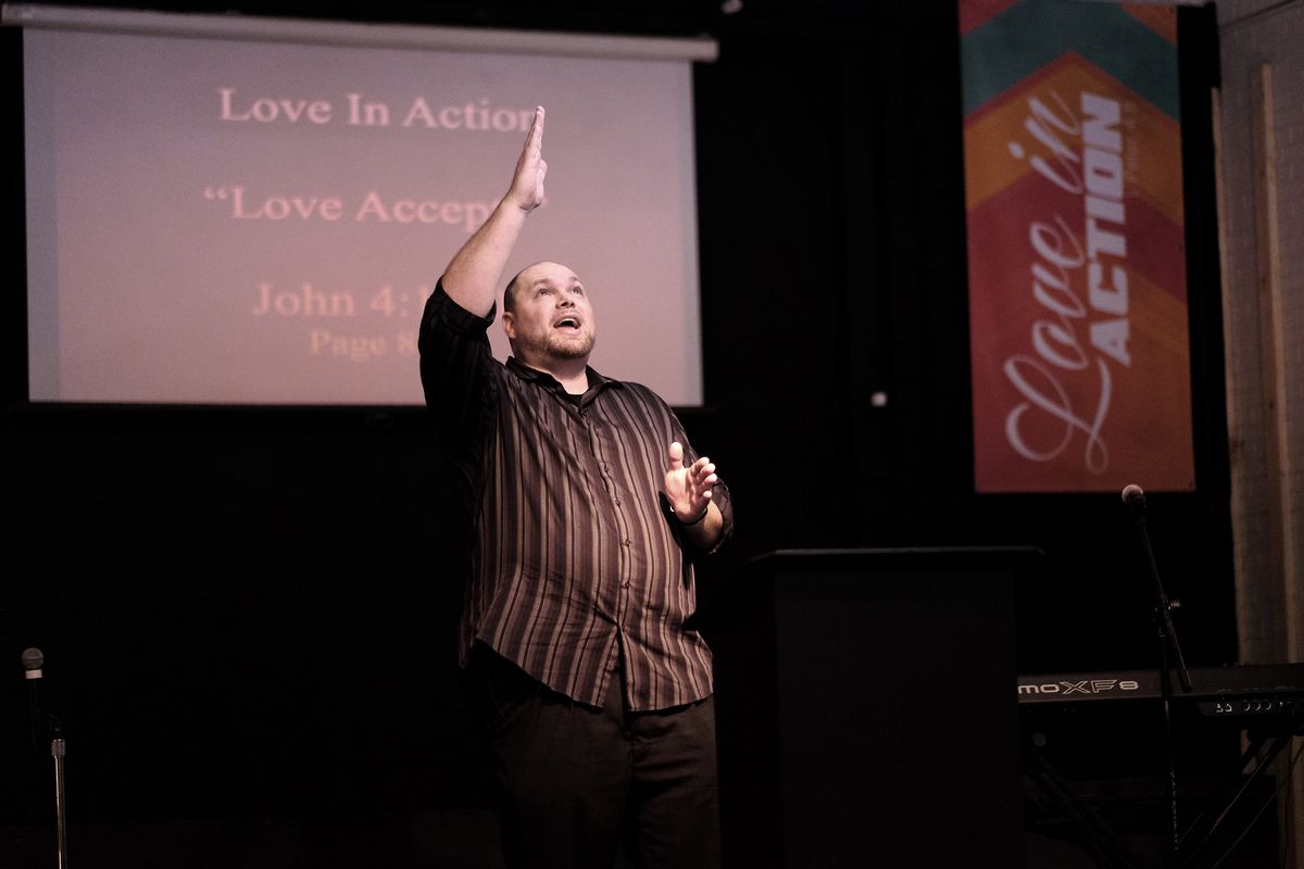 Pastor Jamie preaching during a Sunday service